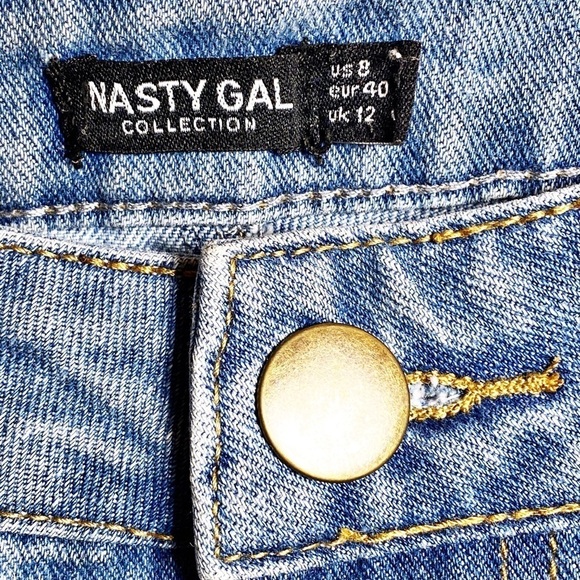 NASTY GAL I GOT TROUBLE Distressed High Waisted Relaxed Jeans, Size 8 - Picture 9 of 14